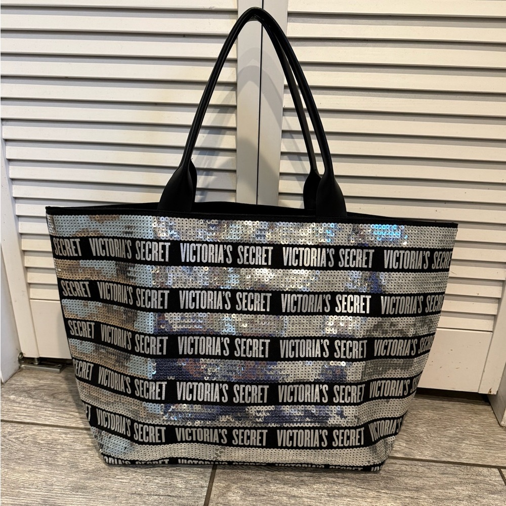 Victoria's Secret Shimmering Black and Silver Bling Tote Bag
